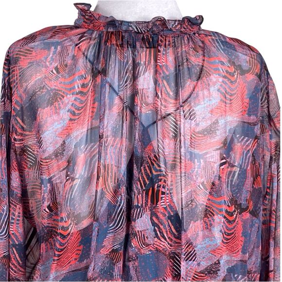 IRO Dress Size 40 (US 8) Abstract Print Red Blue Long Sleeve Ruffle Hem EUC - Picture 7 of 16